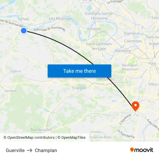 Guerville to Champlan map
