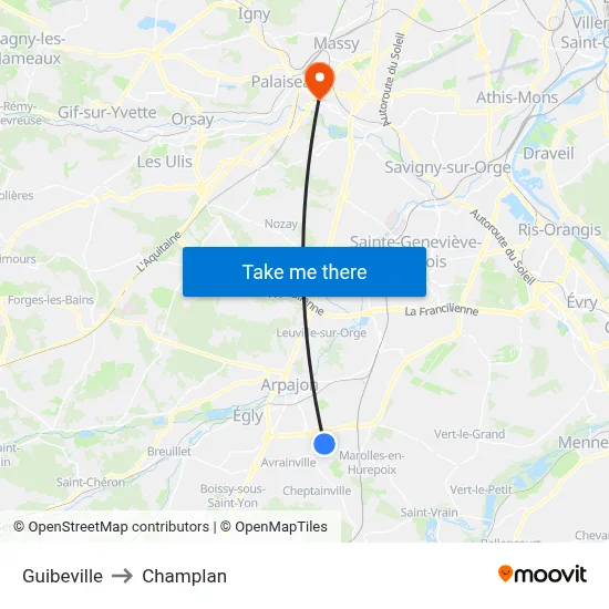 Guibeville to Champlan map