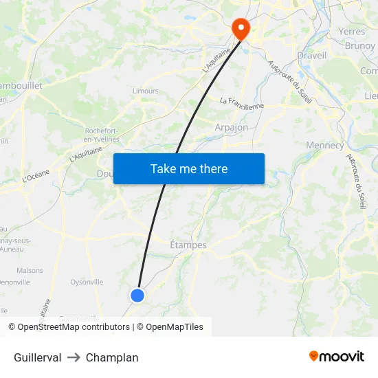 Guillerval to Champlan map