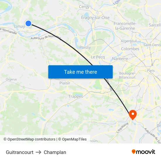 Guitrancourt to Champlan map