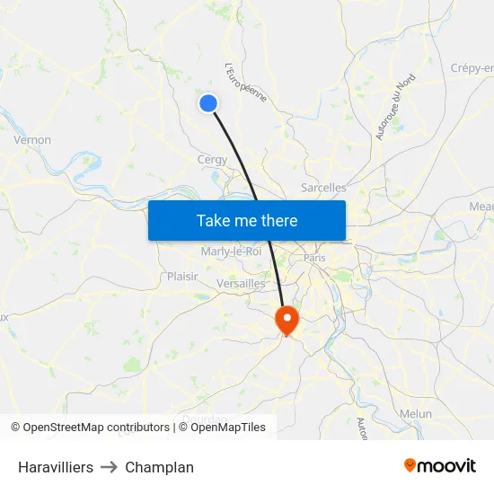 Haravilliers to Champlan map