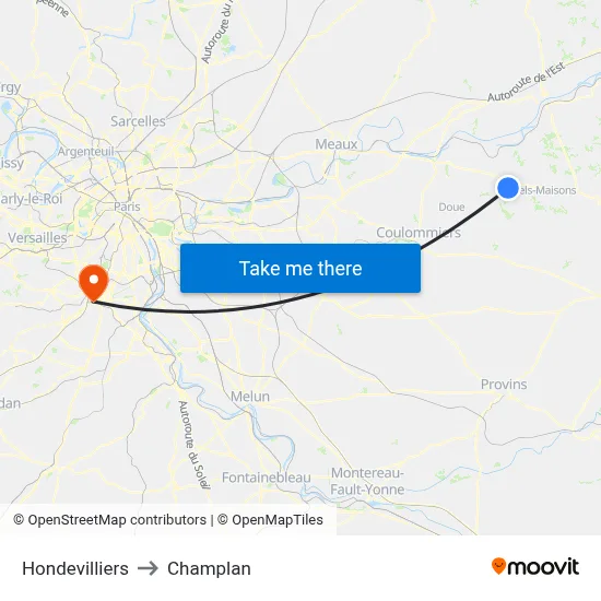 Hondevilliers to Champlan map