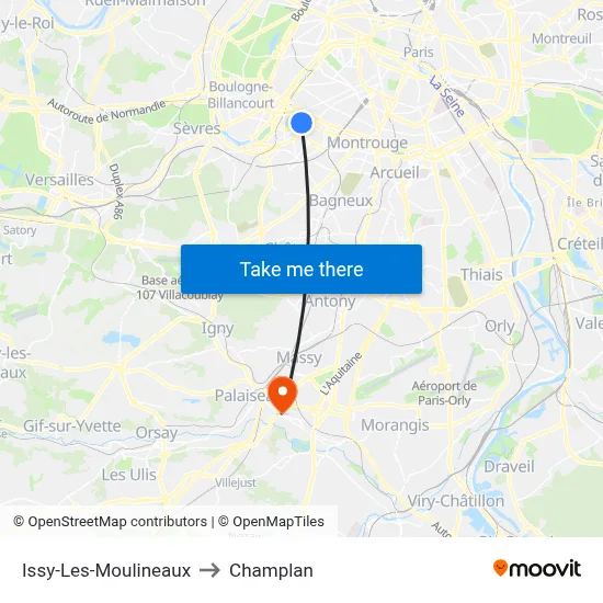 Issy-Les-Moulineaux to Champlan map
