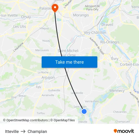 Itteville to Champlan map