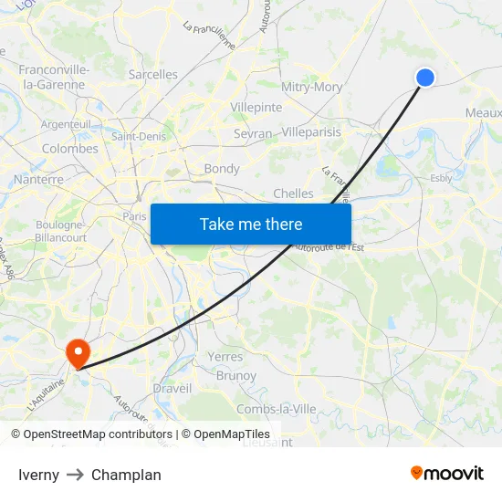 Iverny to Champlan map
