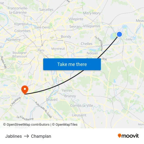Jablines to Champlan map