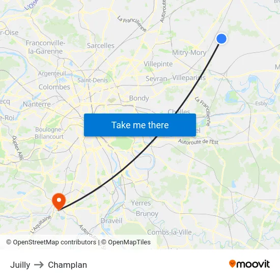Juilly to Champlan map