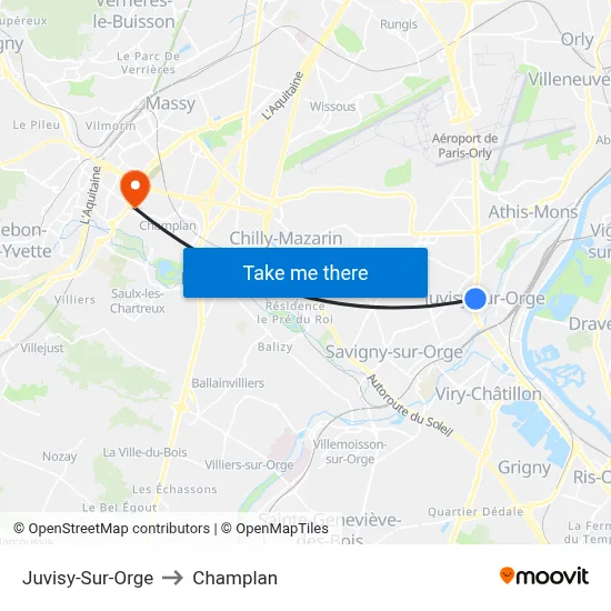 Juvisy-Sur-Orge to Champlan map