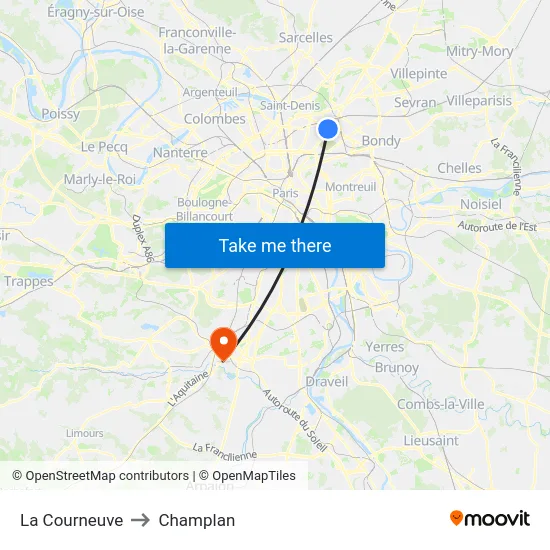 La Courneuve to Champlan map
