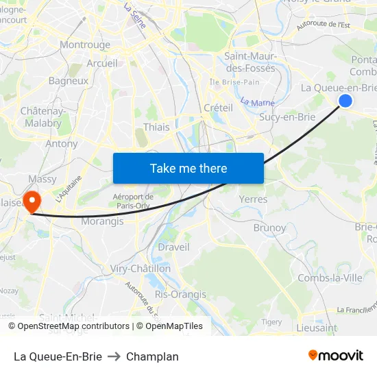 La Queue-En-Brie to Champlan map