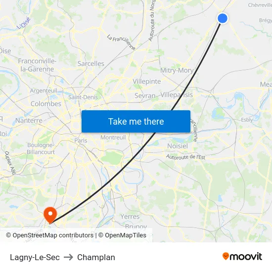 Lagny-Le-Sec to Champlan map