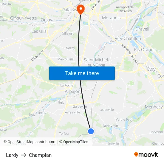 Lardy to Champlan map