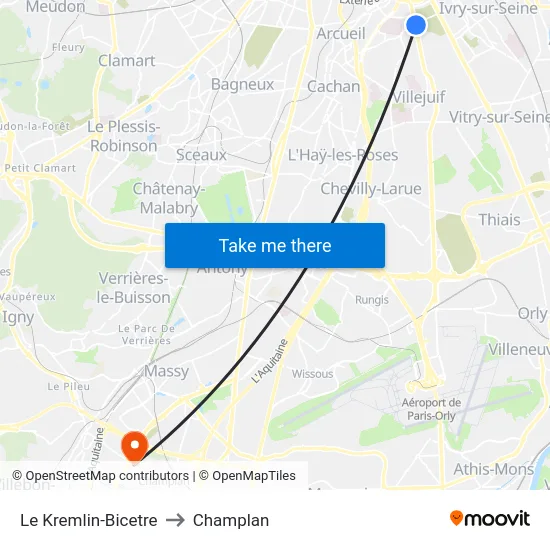 Le Kremlin-Bicetre to Champlan map