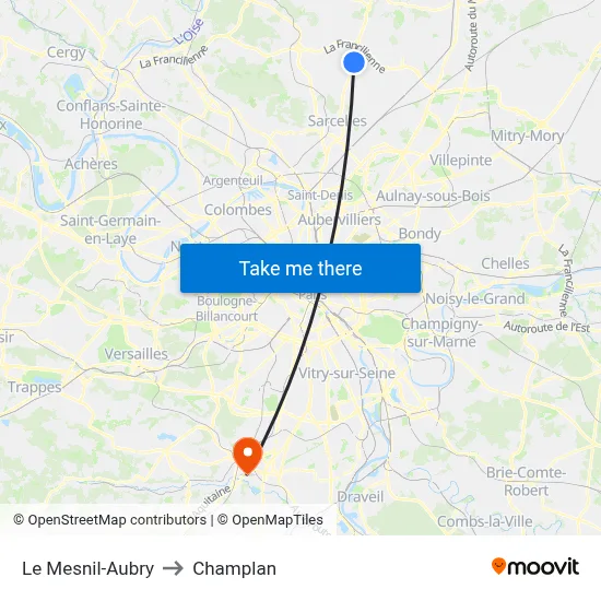 Le Mesnil-Aubry to Champlan map