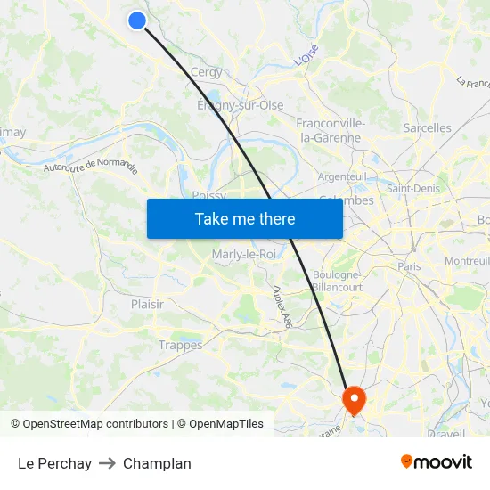 Le Perchay to Champlan map