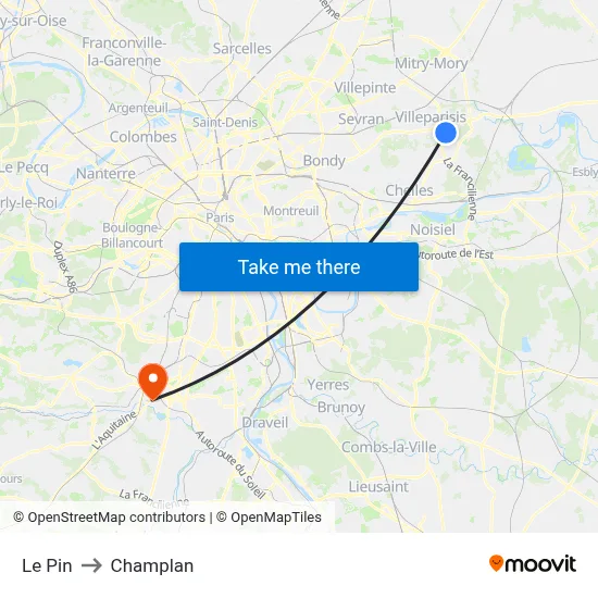 Le Pin to Champlan map