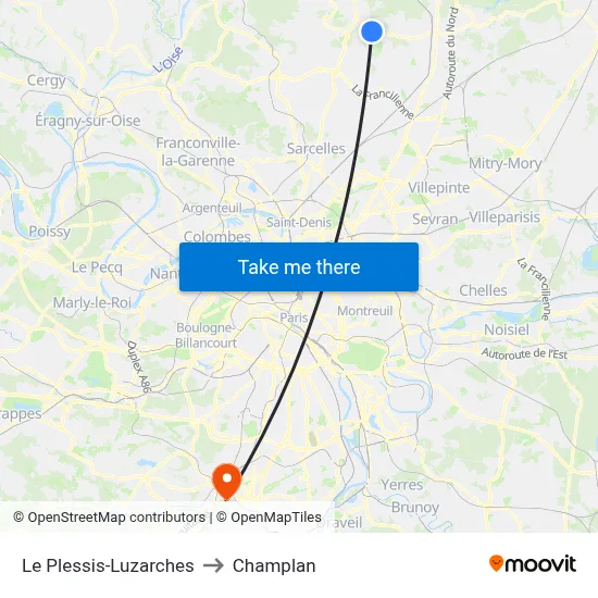 Le Plessis-Luzarches to Champlan map