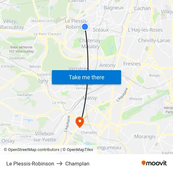 Le Plessis-Robinson to Champlan map