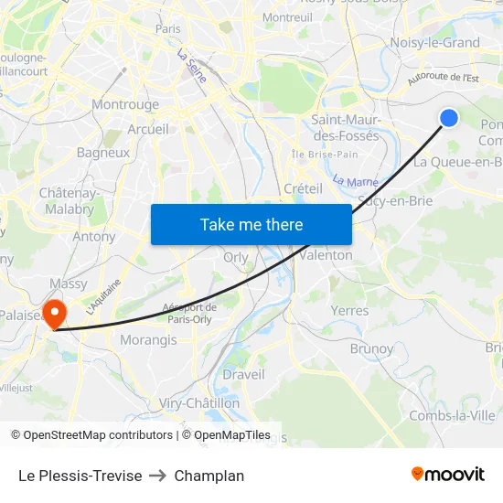Le Plessis-Trevise to Champlan map