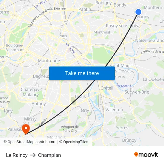 Le Raincy to Champlan map