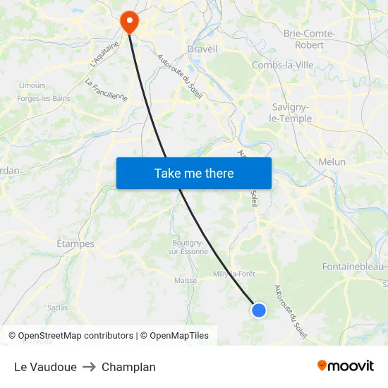 Le Vaudoue to Champlan map