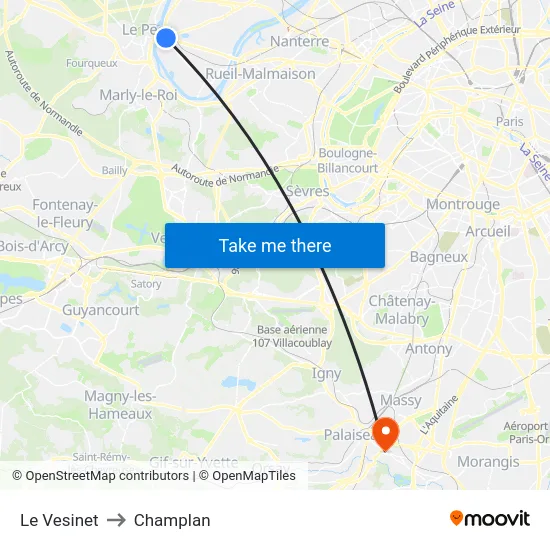 Le Vesinet to Champlan map