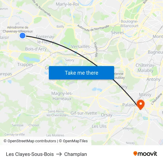 Les Clayes-Sous-Bois to Champlan map