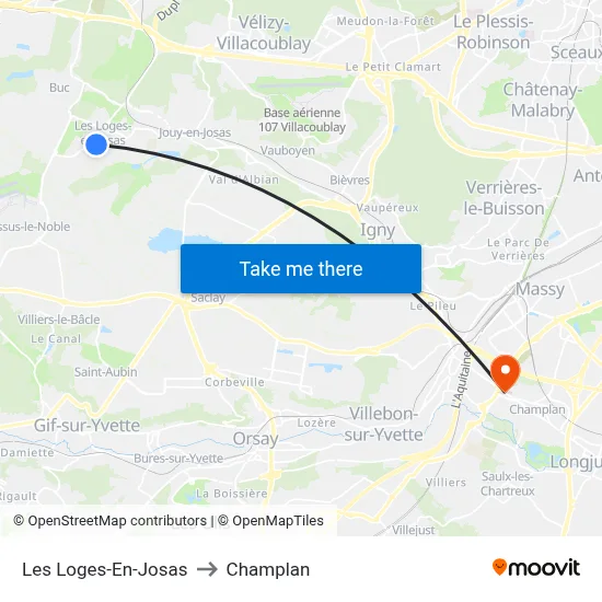 Les Loges-En-Josas to Champlan map