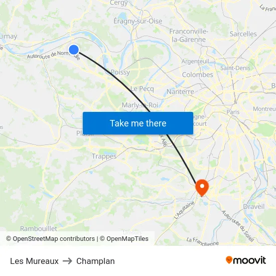 Les Mureaux to Champlan map