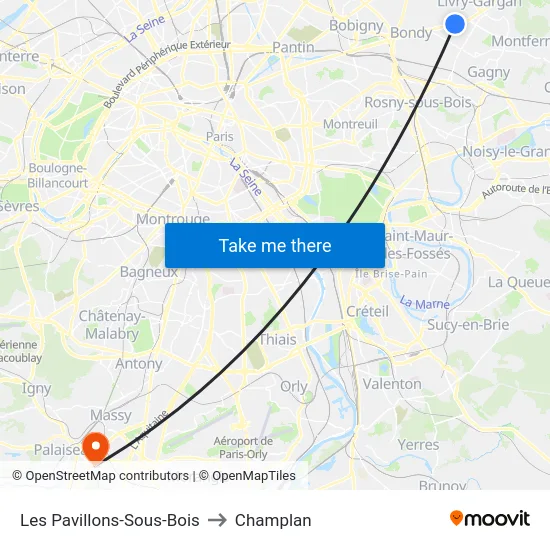 Les Pavillons-Sous-Bois to Champlan map