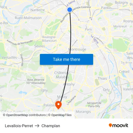 Levallois-Perret to Champlan map