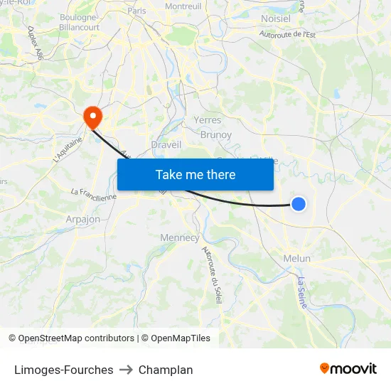 Limoges-Fourches to Champlan map