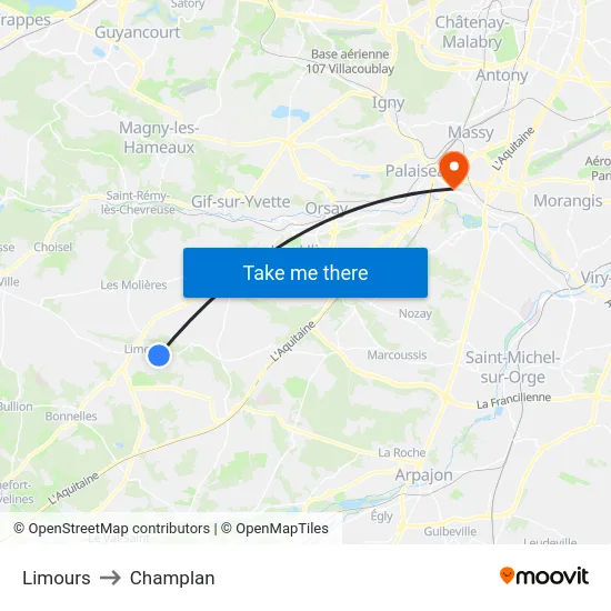 Limours to Champlan map