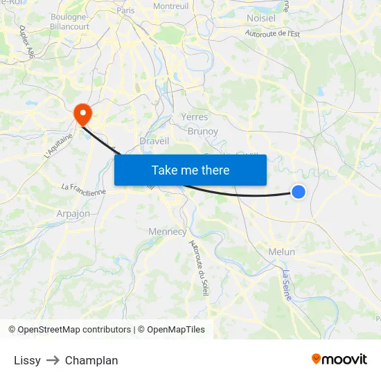 Lissy to Champlan map