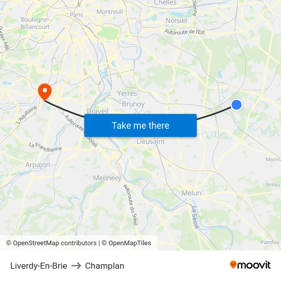 Liverdy-En-Brie to Champlan map