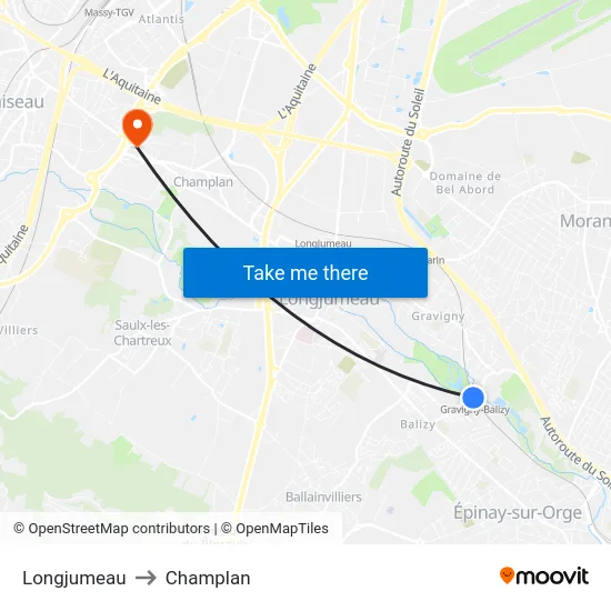 Longjumeau to Champlan map