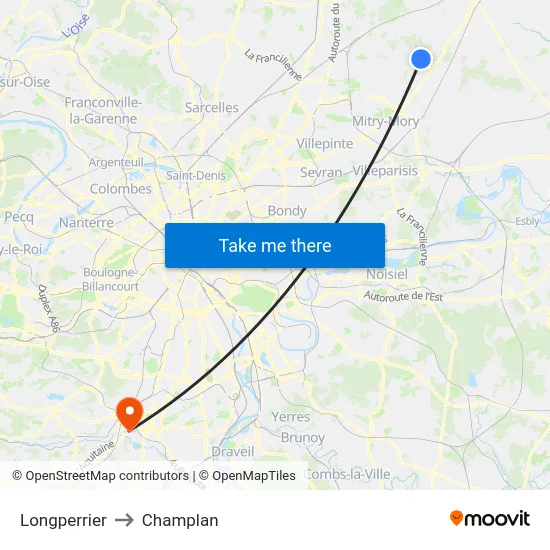 Longperrier to Champlan map