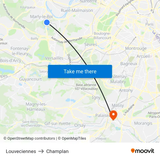Louveciennes to Champlan map