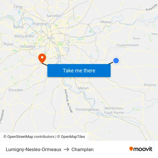 Lumigny-Nesles-Ormeaux to Champlan map