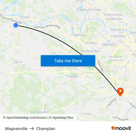 Magnanville to Champlan map