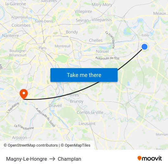 Magny-Le-Hongre to Champlan map