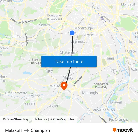 Malakoff to Champlan map