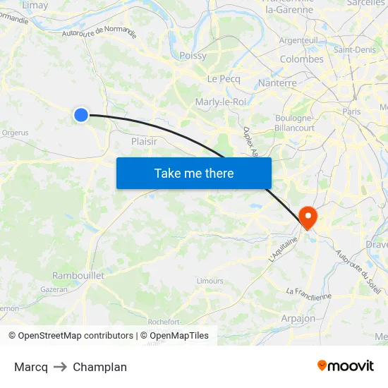 Marcq to Champlan map
