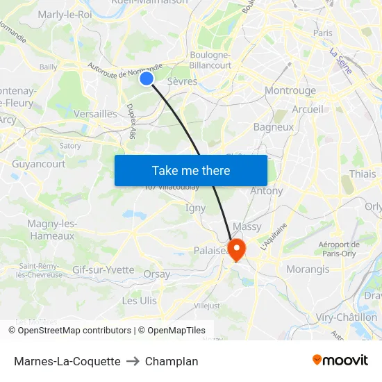 Marnes-La-Coquette to Champlan map