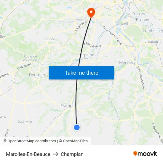Marolles-En-Beauce to Champlan map