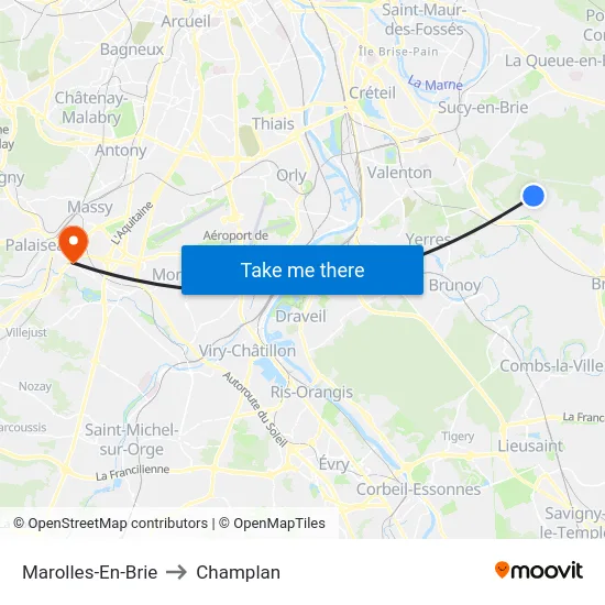Marolles-En-Brie to Champlan map