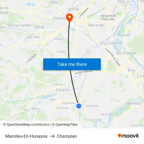 Marolles-En-Hurepoix to Champlan map