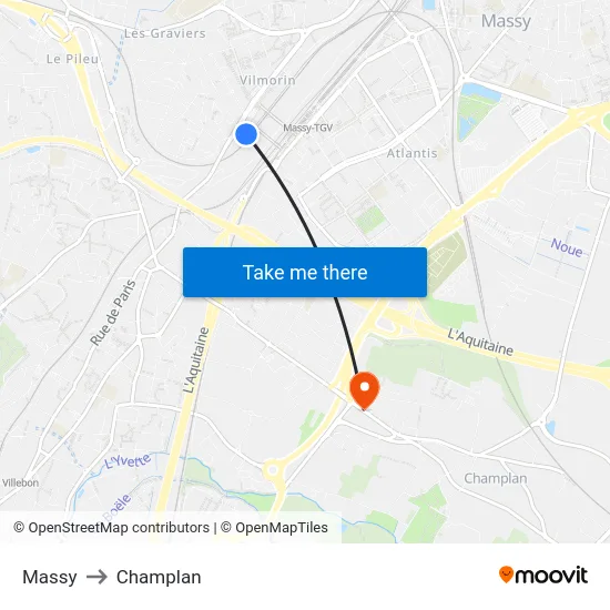 Massy to Champlan map