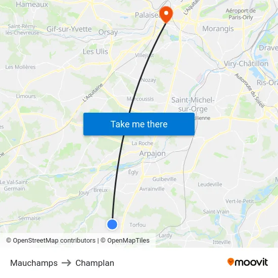 Mauchamps to Champlan map