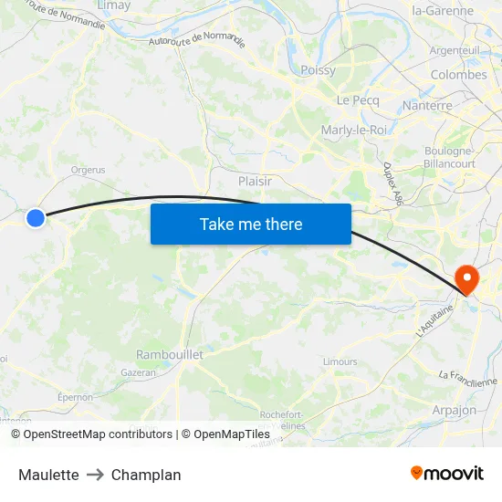 Maulette to Champlan map